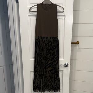 Ted Baker Olive Green and Black Patterned Midi Dress